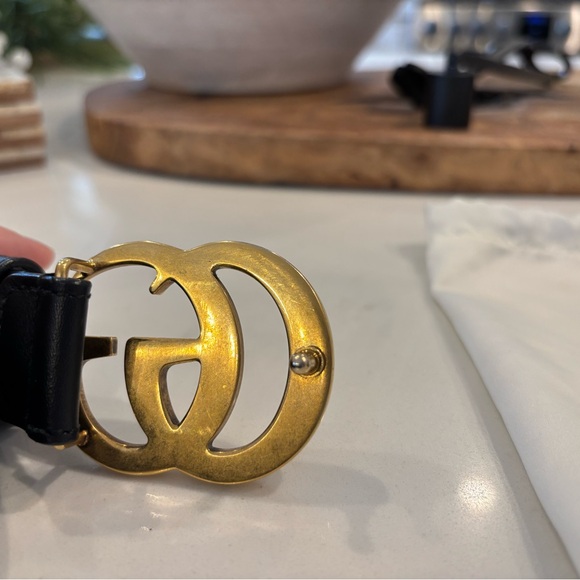 EUC AUTHENTIC GG MARMONT BLACK LEATHER BELT 80.32 WITH DUST BAG. no box - Picture 3 of 11